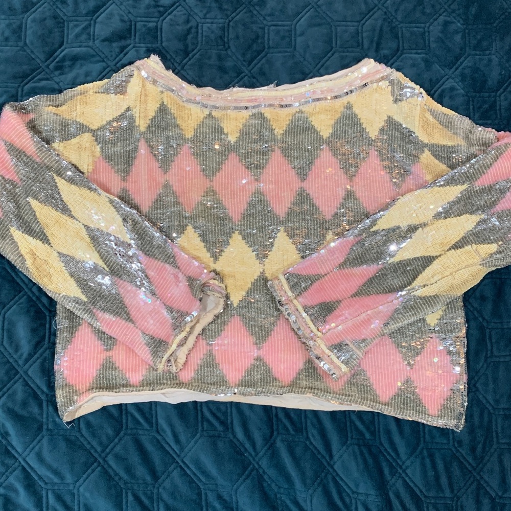 Disco Cropped Sequin Silk Blouse